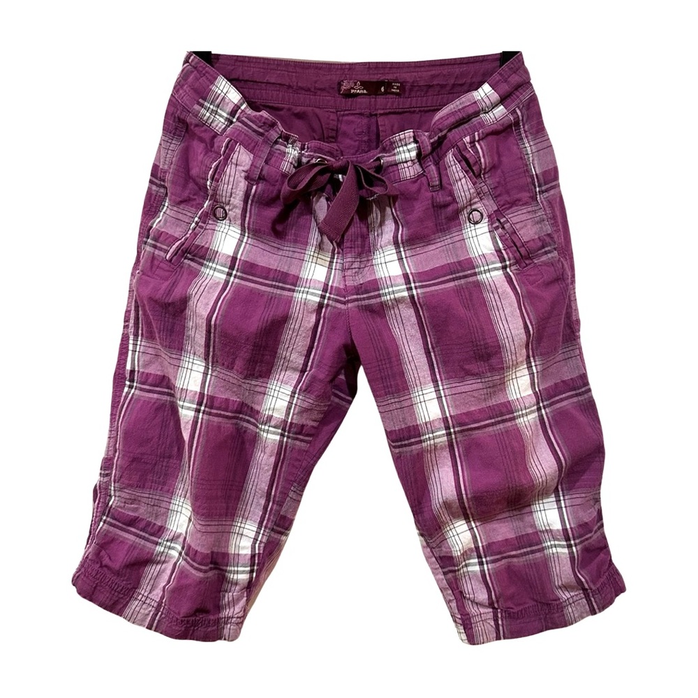 Prana Pink Plaid Peddle Pushers - Orchid/Slate, 6